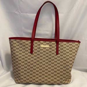 Michael Kors Tote Bag Studio Emry Large Zip Red Tan Trim Laptop School Bag
